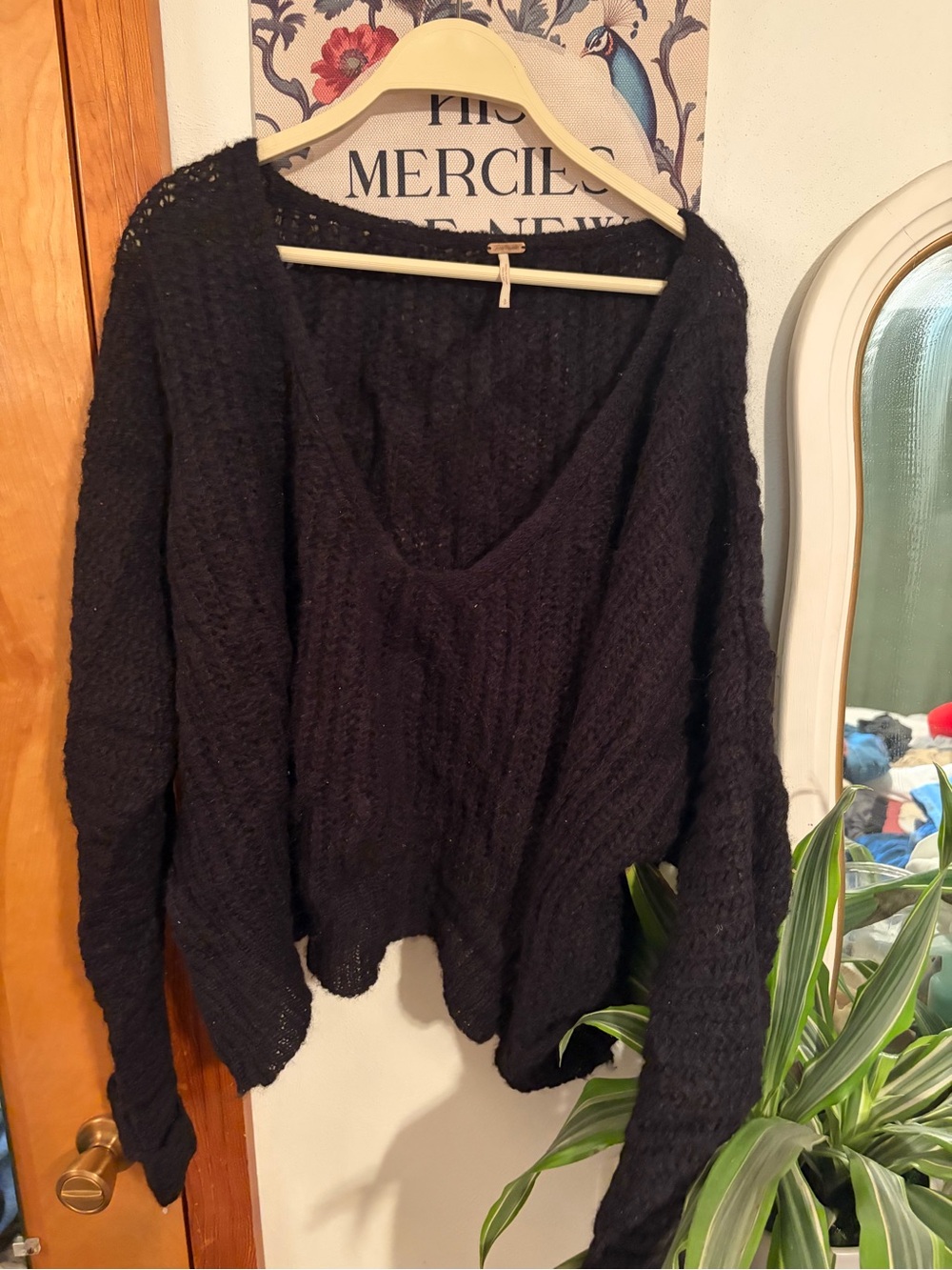 Free people Black V-Neck Knit Sweater